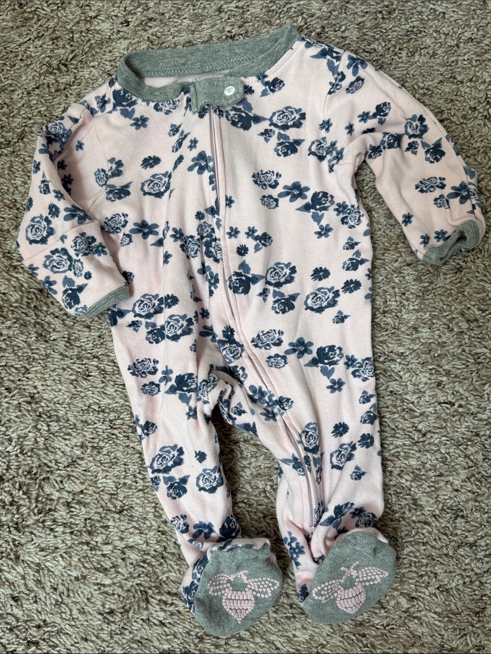 Burt’s Bees Baby pink floral footie